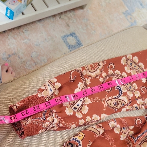 Dark Floral Patterned Fairygrunge  Blouse in Rust and Cream Wonens Size M - Picture 5 of 6